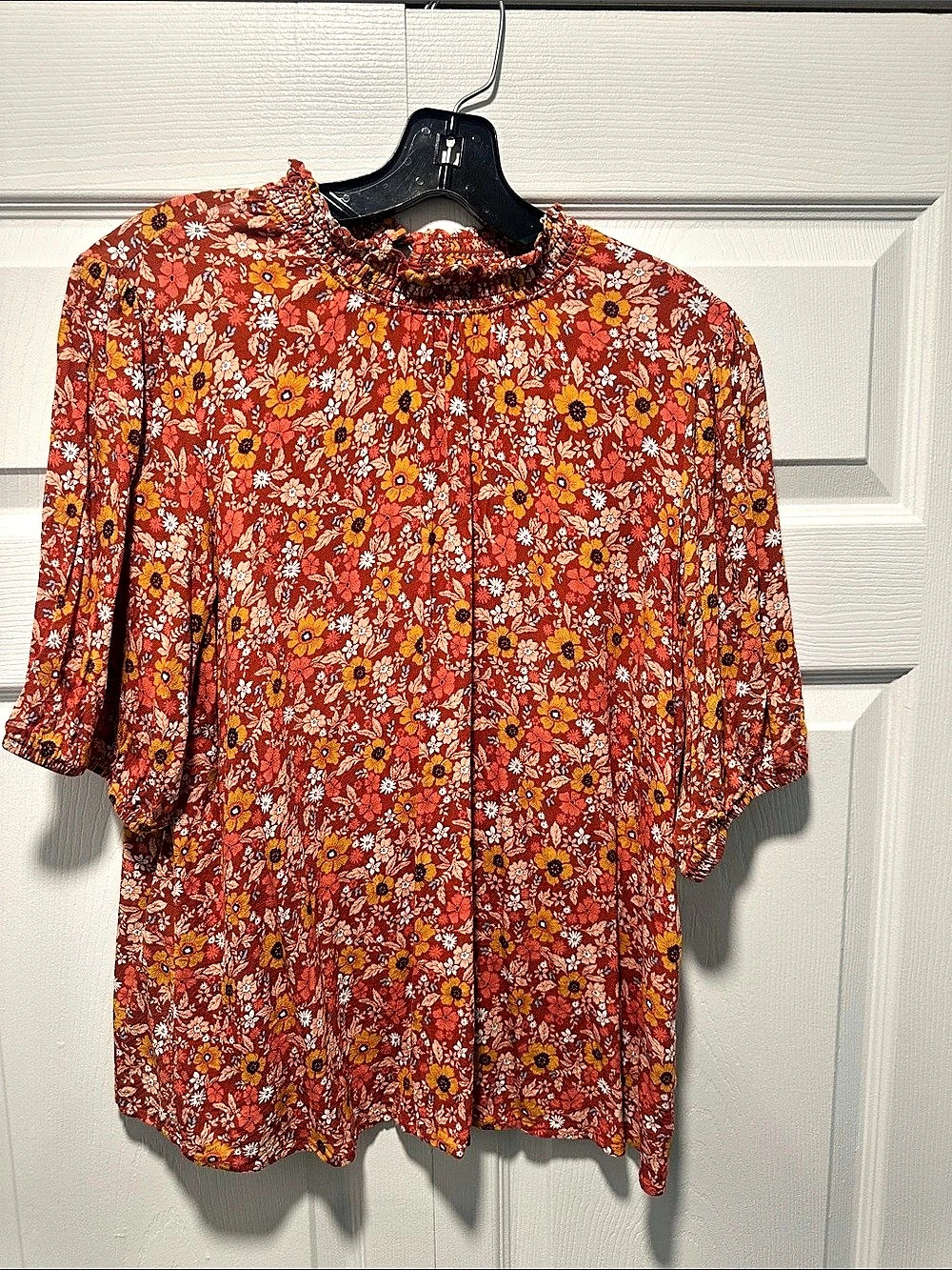 Knox Rose Floral Blouse in Rust & Yellow Size Medium